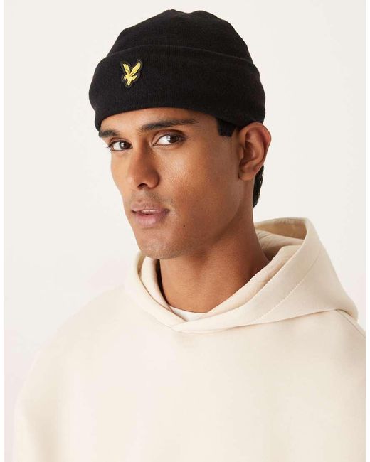 Lyle & Scott Black Cotton Merino Beanie for men