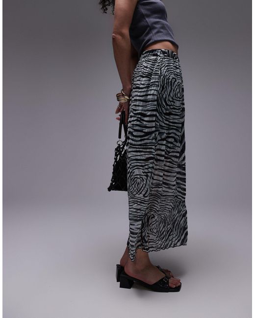 TOPSHOP Gray Crinkle Midi Skirt