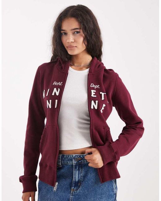 Hollister Red Double Zip Graphic Hooded Jumper