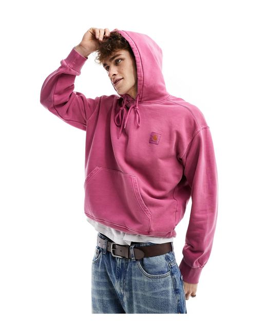 Carhartt – nelson – stückgefärbter kapuzenpullover in Pink für Herren