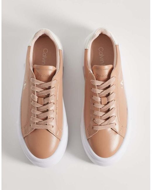 Calvin Klein White Leather Lace Up Flatform Sneakers
