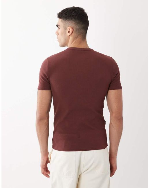 ASOS Red Muscle Fit T-Shirt With Henley Neck for men