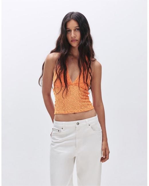 Pull&Bear White Knit Lace Halter Top