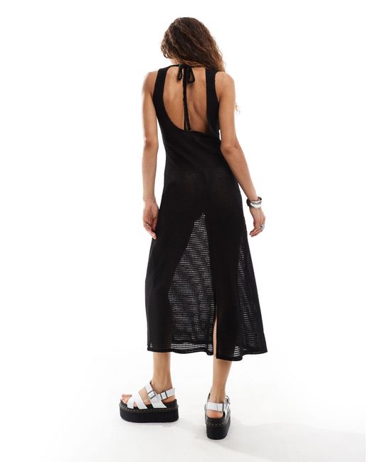 Reclaimed (vintage) Black Crochet Beach Maxi Dress With Keyhole
