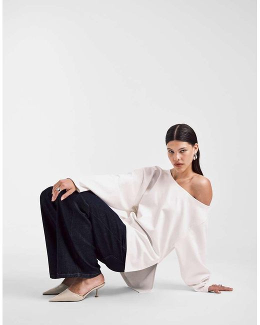 ASOS White Oversized Off Shoulder Interlock Sweatshirt