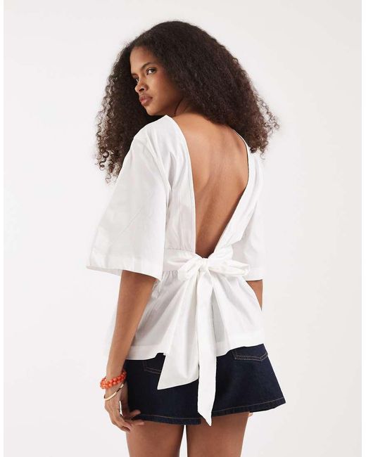 Vero Moda White Poplin Low Bow Back Top