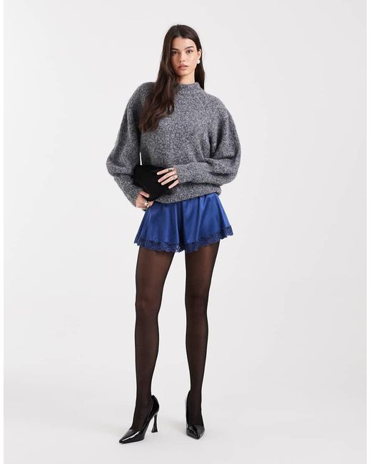 Miss Selfridge Blue Lace Trim Hot Pant Shorts