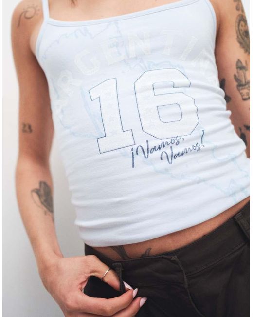 Hollister White Football Style Argentina Cami Top