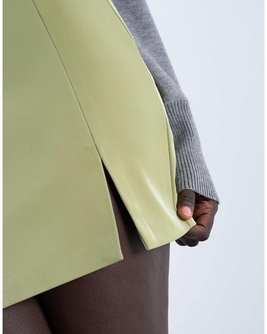 TOPSHOP Green Faux Leather Textured Mini Pelmet Skirt