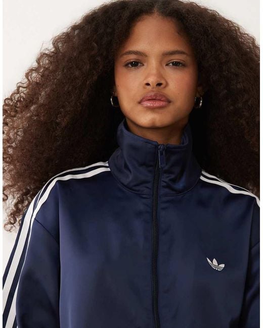 Adidas Originals Blue Satin Firebird Track Top With Lace Hem