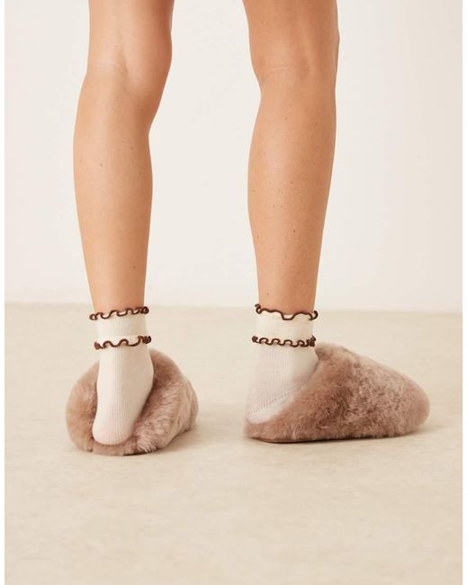 ASOS Natural Zori Premium Sheepskin Mules