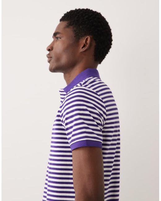 Polo Ralph Lauren Purple Icon Logo Custom Slim Fit Striped Pique Polo Shirt for men