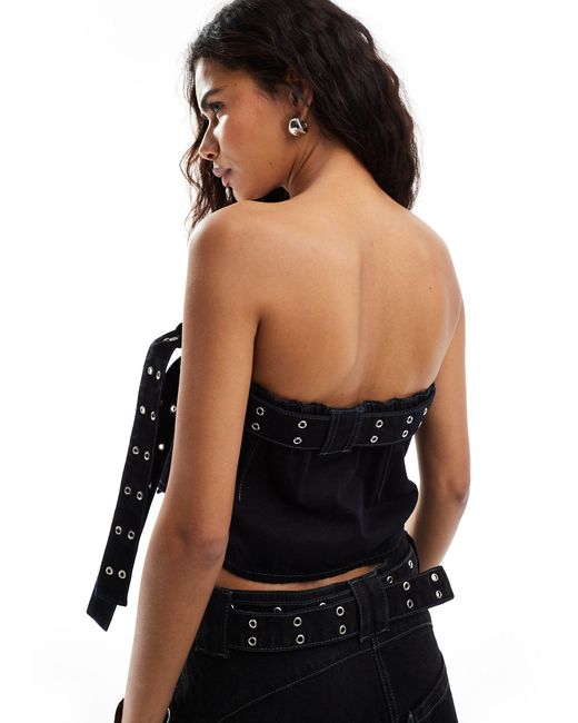 Collusion Black Co-ord Iconic Belted Bandeau Crop Top