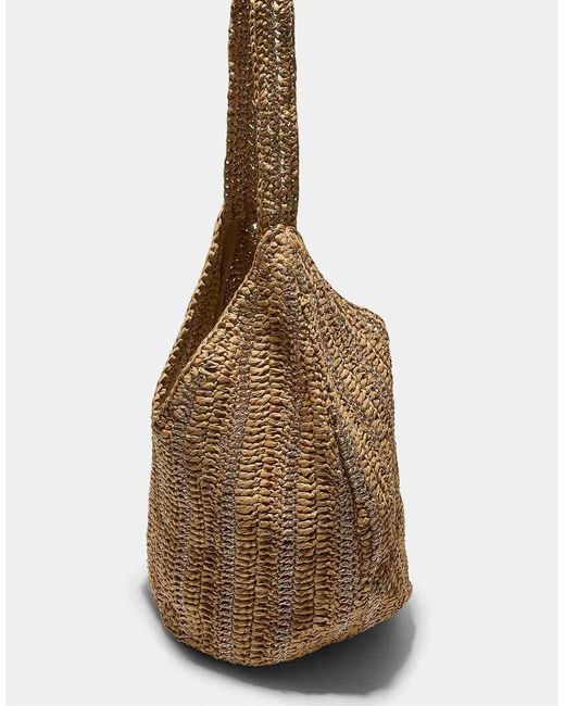 Stradivarius White Metallic Thread Raffia Shoulder Bag