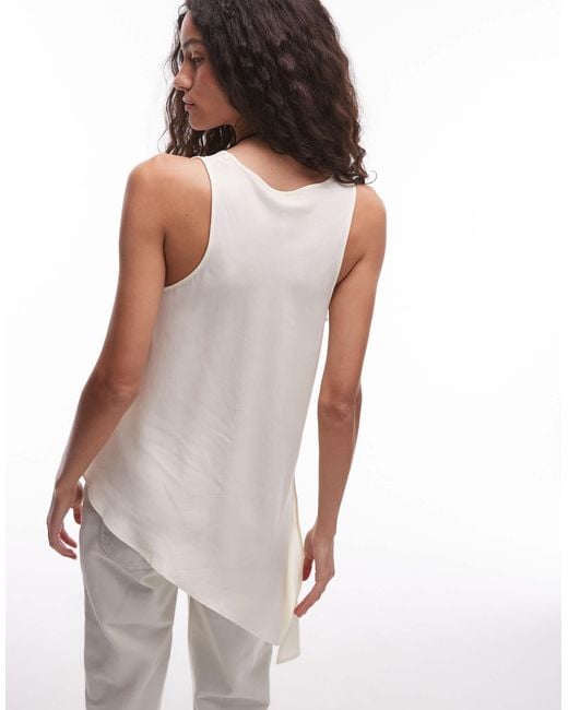 Mango White Soft Touch Aysmmetric Hem Top
