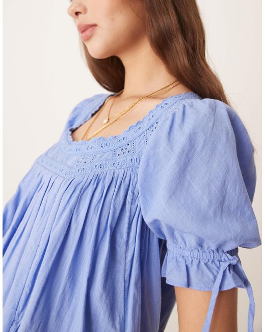 Free People Blue Sandy Shores Babydoll Mini Dress