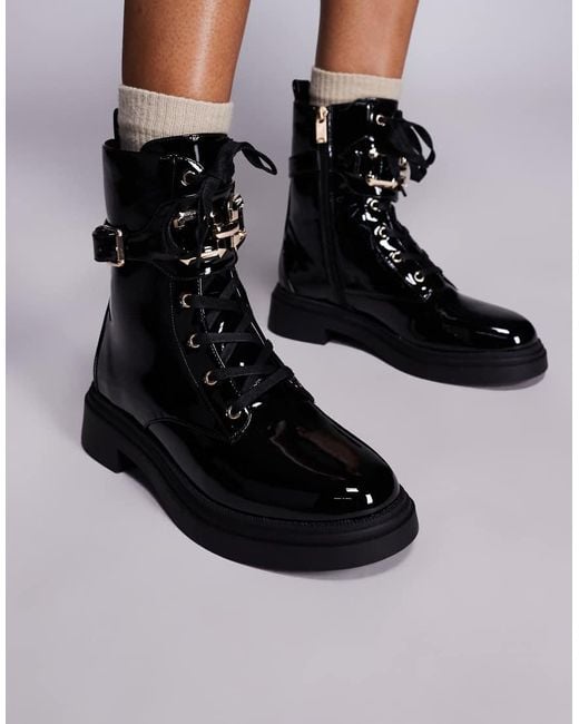 River Island Black Lace Up Chunky Boots