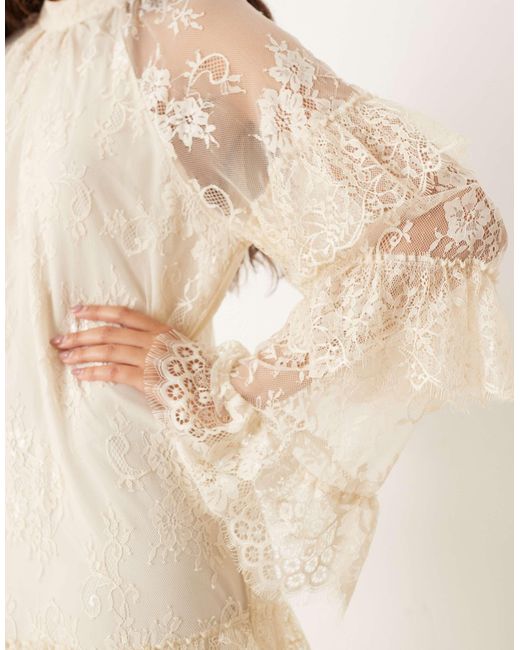 Y.A.S Boho Sheer Lace Tiered Maxi Dress in Natural | Lyst