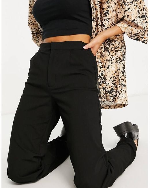 Pull&Bear Black Mid Waist Loose Fitting Trousers