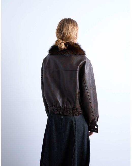 TOPSHOP Black – kastige bomberjacke aus kunstleder