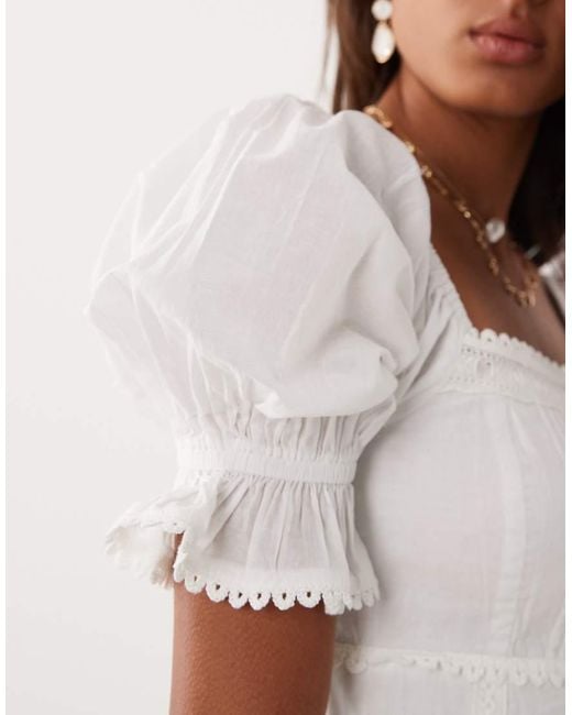 Miss Selfridge White Lace Embroidered Smock Dress