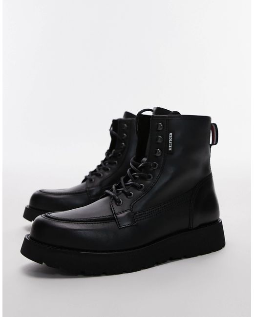 Tommy Hilfiger – e schnürstiefel aus leder in Black für Herren