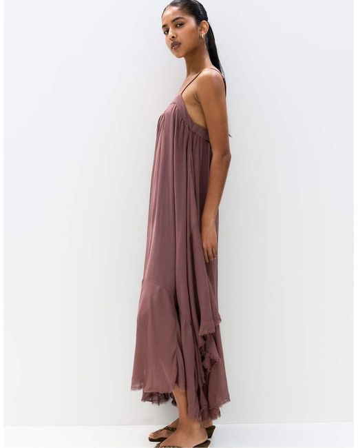 Vestito Midi Con Fondo Asimmetrico di Pull&Bear in Brown