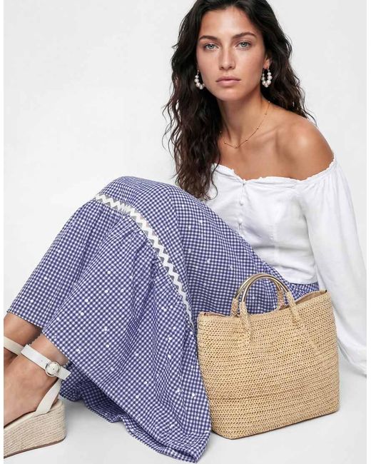 Lovedrobe Blue Gingham & Polka Dot Midi Skirt