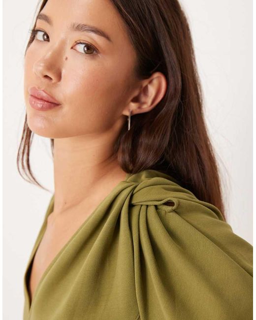 ASOS Green V Neck Twist Shoulder Detail Tee