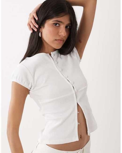 Miss Selfridge White Button Through Slash Neck Top
