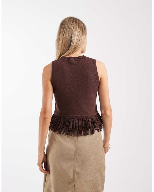 New Look Brown Fringe Hem Knitted Vest