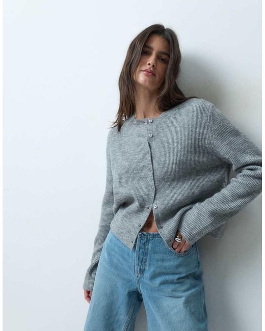 ASOS Gray Knitted Rib Basic Cardigan
