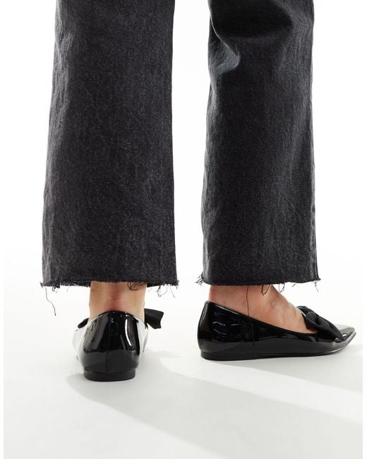 Asos Design Wide Fit Black Lake Bow Pointed Ballet Flats