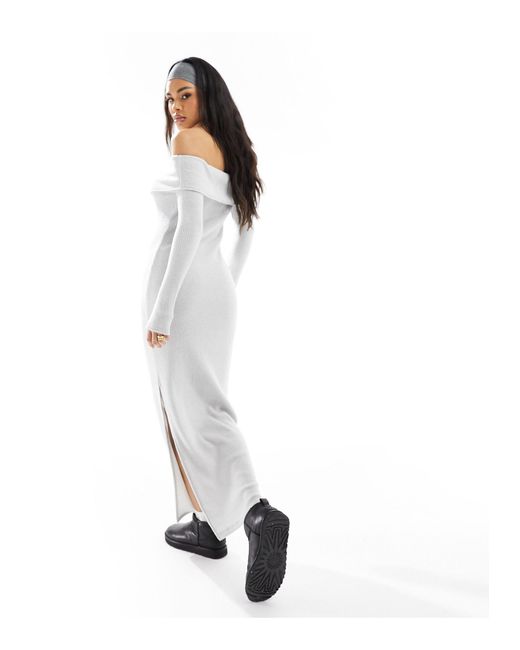 ASOS White Cosy Knitted Brushed Maxi Dress With Foldover