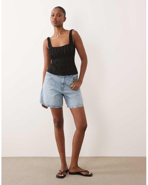 ASOS Black Broderie Milkmaid Top With Gathered Bust