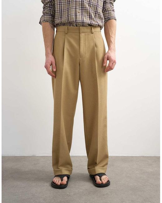 Topman Natural Relaxed Twill Suit Pants for men
