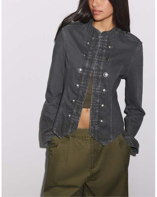 Stradivarius Gray Twill Jacket With Buttons