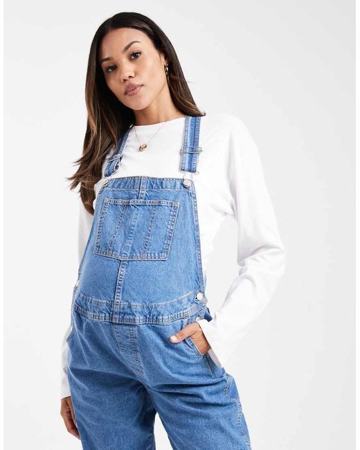 ASOS Blue Asos Design Maternity Denim Dungaree