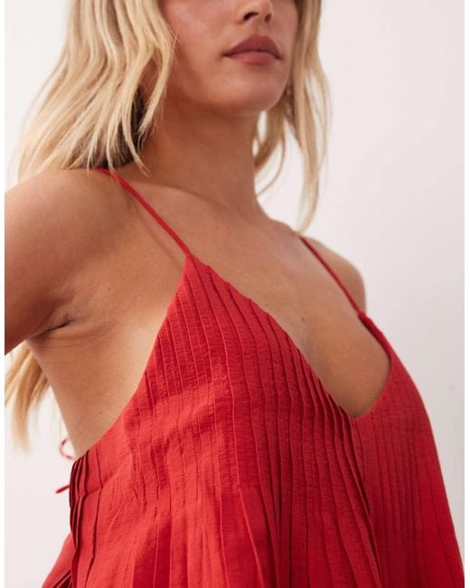 ASOS Red Asos Design Petite Wide Leg Jumpsuit With Pintuck Detail
