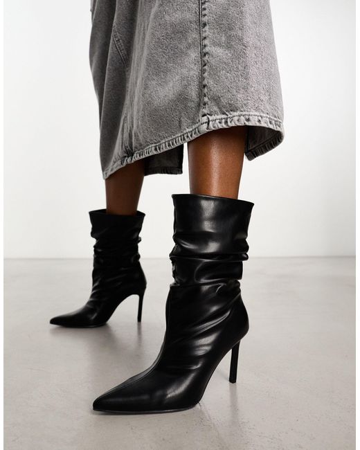 Public Desire Black Lilu Ruched Heeled Ankle Boots