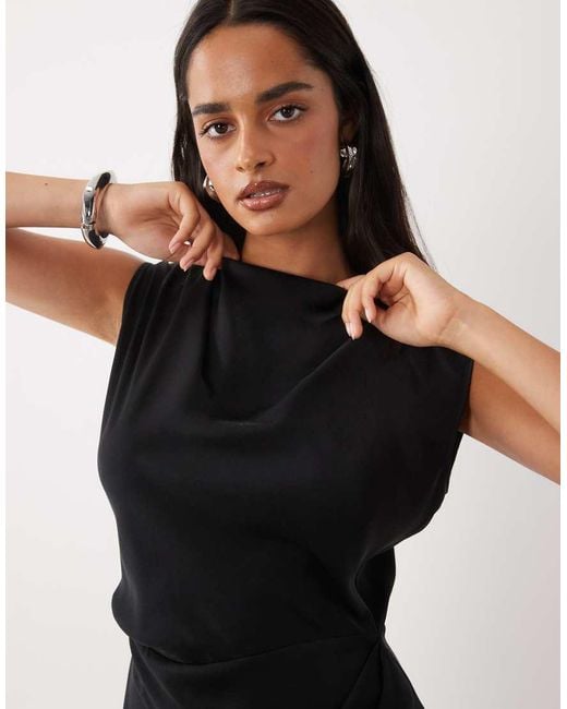ASOS Black High Neck Pleated Bodice Midi Dress