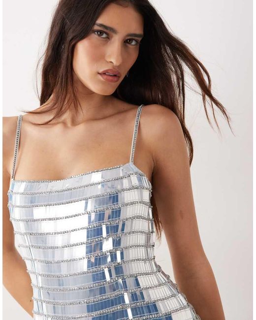 ARRANGE Gray Linear Encrusted Column Cami Maxi Dress