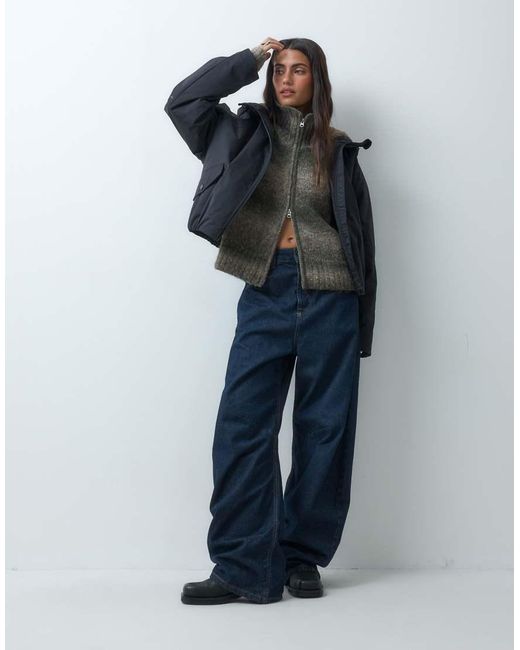 ASOS Blue Short Hooded Rain Coat With Borg Liner