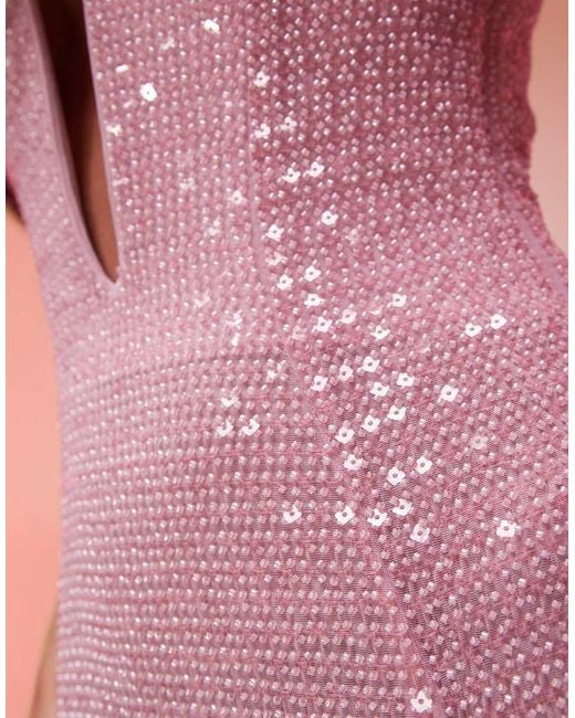 Oh Polly Pink Sansel Embellished Halterneck Maxi Dress