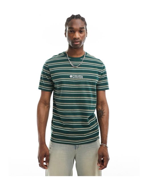 Columbia Green Csc Striped Embroidered Logo T-shirt for men