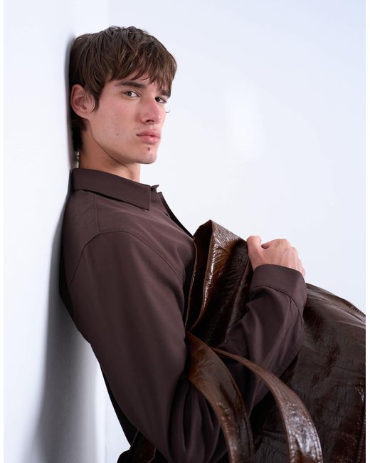 Topman – regular-fit-flanellhemd in Brown für Herren