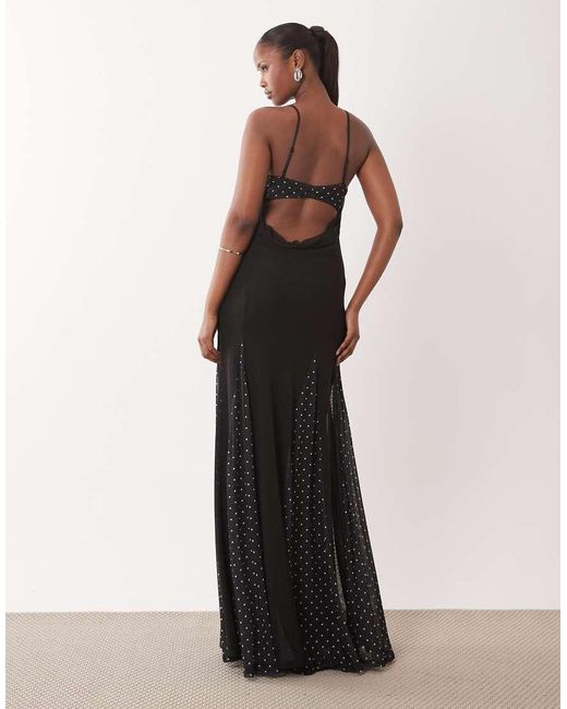 ASOS White Cami Bra Detail Polka Dot Printed Maxi Dress With Godets