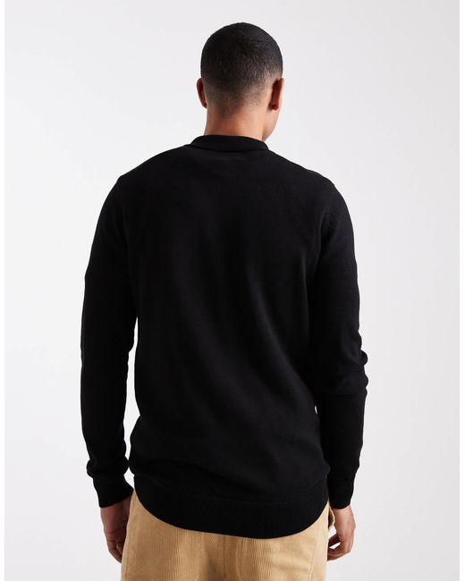 Brave Soul Black Placket Long Sleeve Polo Top for men