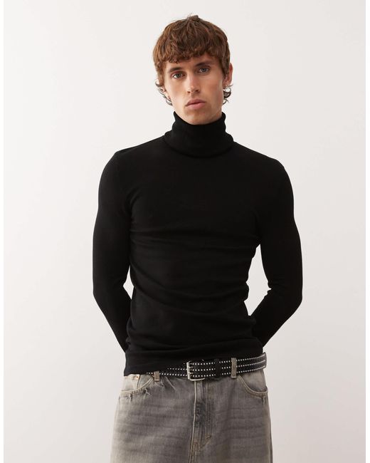 Collusion Black Soft Knitted Roll Neck for men