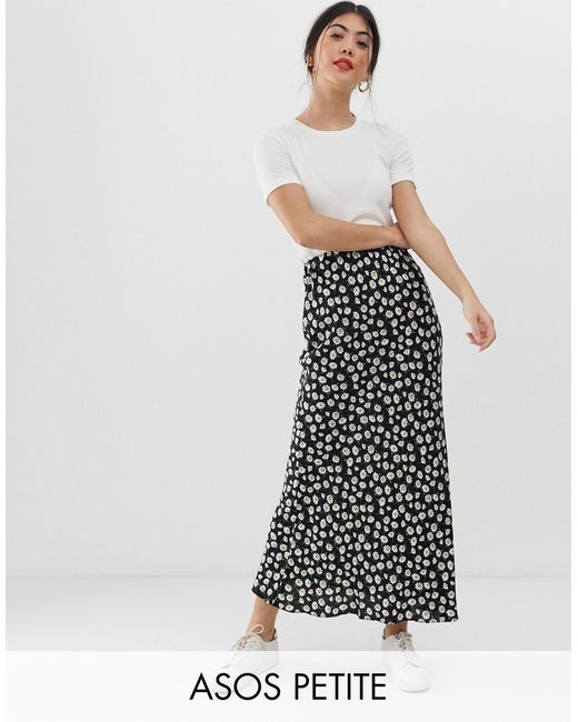 ASOS Black Asos Design Petite Daisy Print Bias Cut Maxi Skirt
